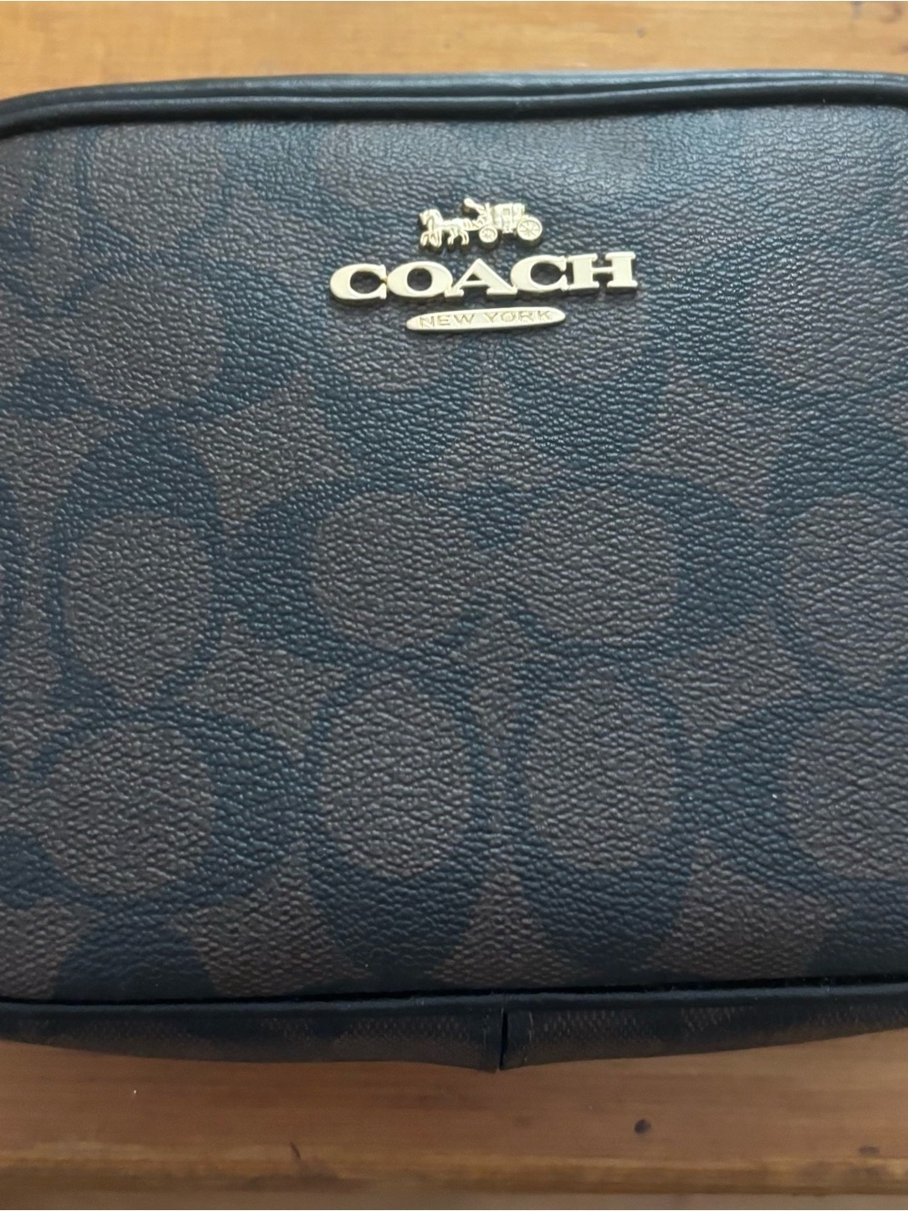 Coach Brown and Black Signature Small Crossbody Bag